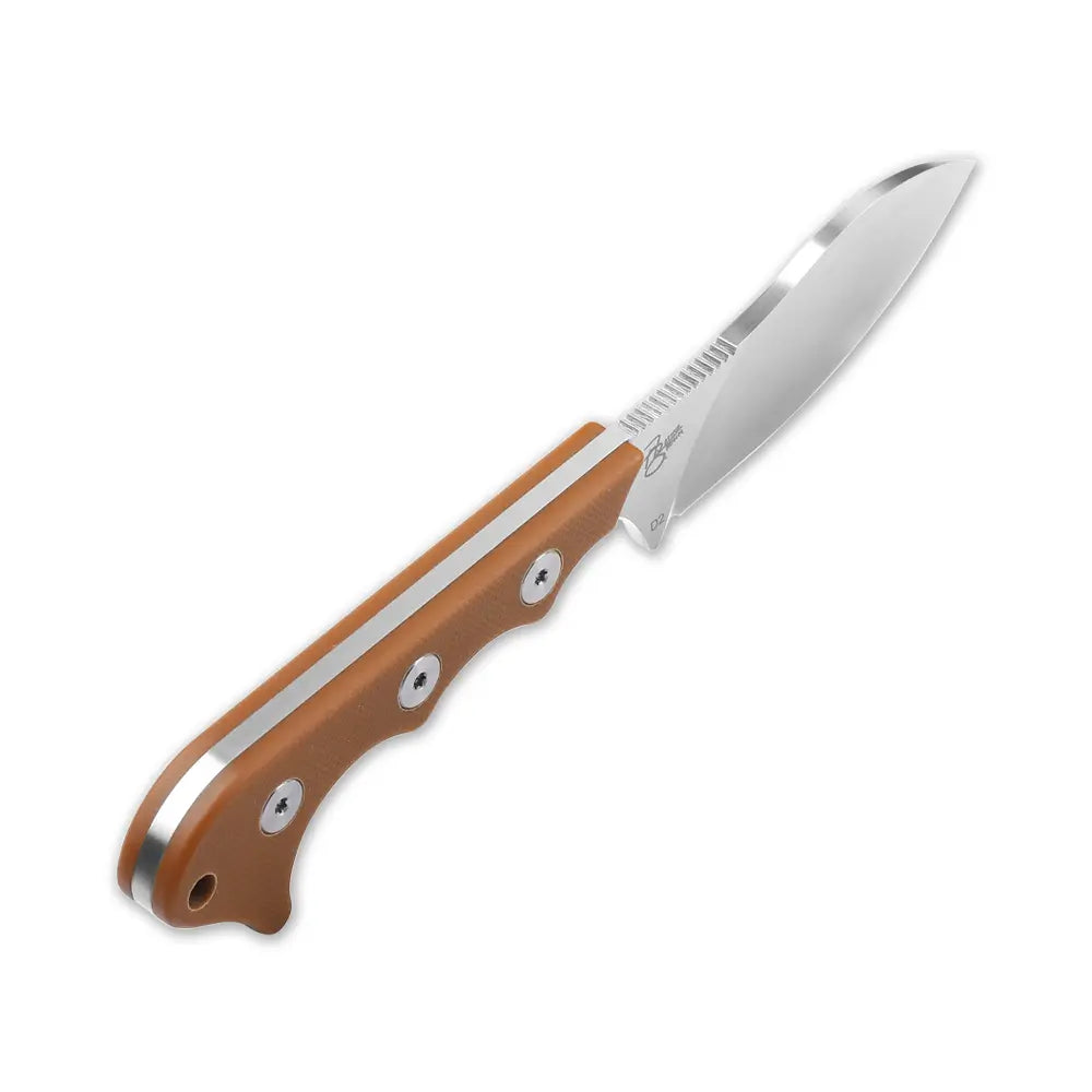Neckmuk Neck knife, D2 satin, Brown G10, w/ necklace Kydex sheath #QS125-B
