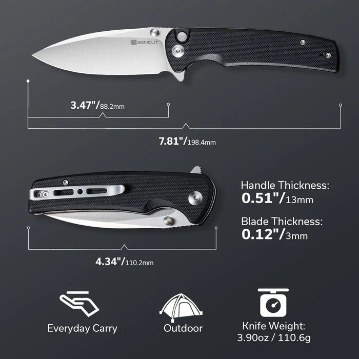 SENCUT Sachse Flipper & Button Lock & Thumb Stud Knife G10 Handle #S21007-5