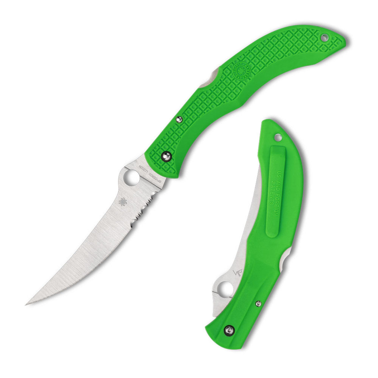 Spyderco Salt Catcherman Sprint Run LC200N Satin Combo Blade, Green FRN Handles #C17PSGR