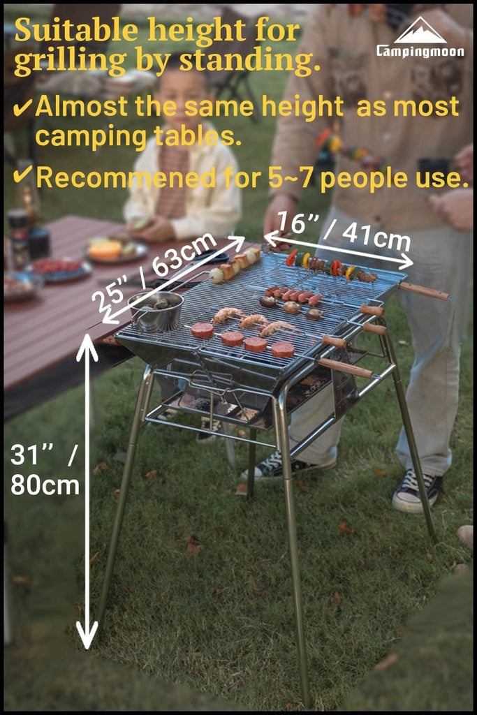 FOLDABLE CAMPING CHARACOAL STAND GRILL BBQ STAINLESS STEEL LARGE SIZE #MT-5-MAX