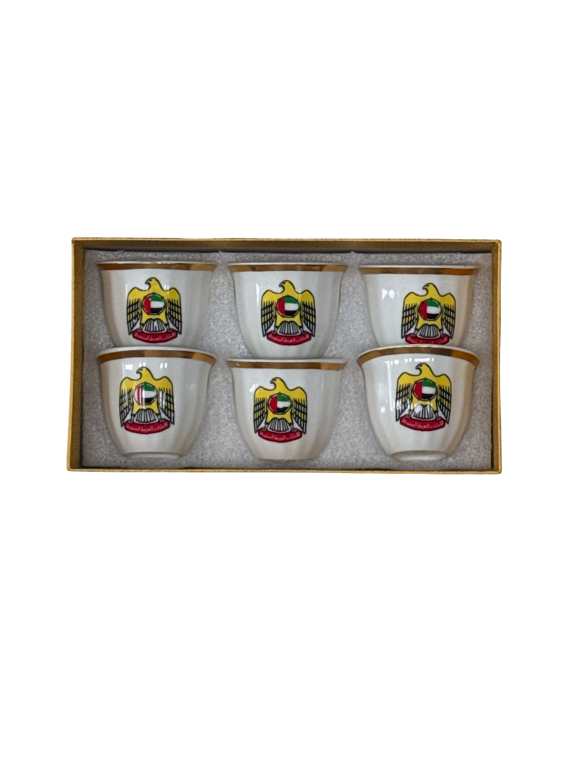 O-ACC150/UAE طقم فناجيل ابيض بشعار الدولة كبير  6 قطعة من اوميقا