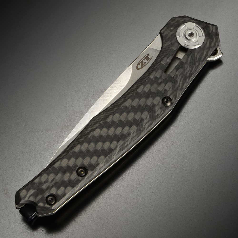 ZT Folding Knife CPM-20CV Drop Point Blade, 3D Machined CF and Titanium Handles #ZT0707