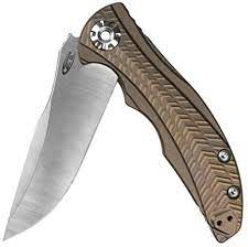 ZT Folding Knife CPM-20CV Two-Tone Blade, Bronze Anodized Titanium Handles #ZT0609