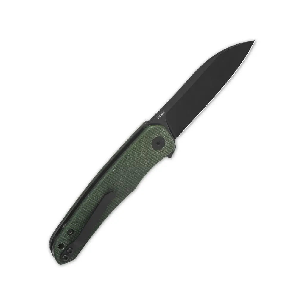 Otter Liner lock, 14C28N black, Green micarta #QS140-E2