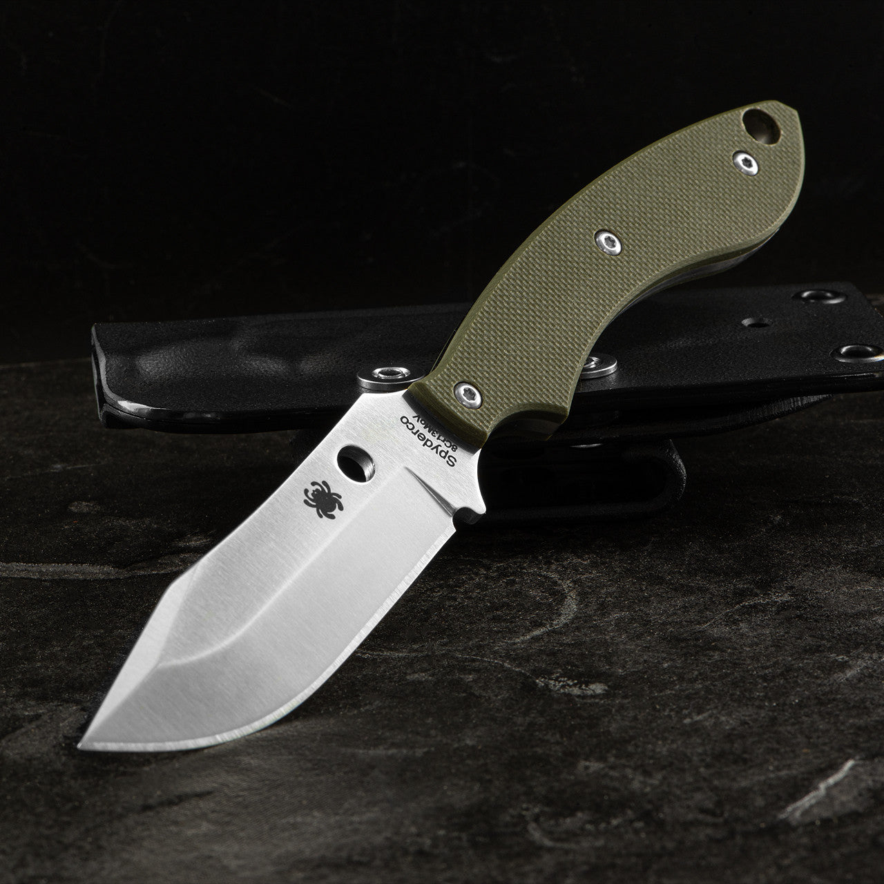 Spyderco Sjoerd Stok Bowie Fixed Blade Knife Satin Plain Blade OD Green G10 Handles #FB49GPOD