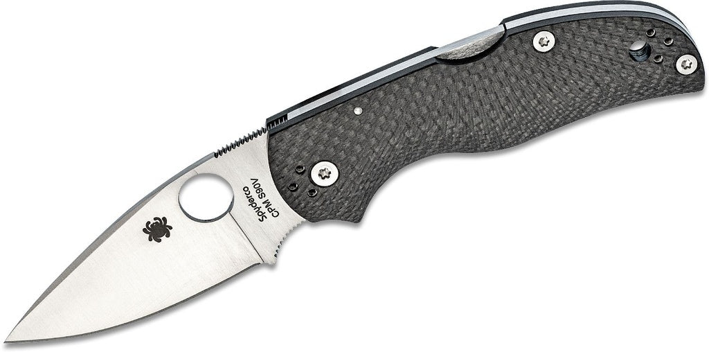 Spyderco Native 5 Folding Knife S90V Satin Plain Blade, Fluted Carbon Fiber Handles Lockback #C41CFFP5