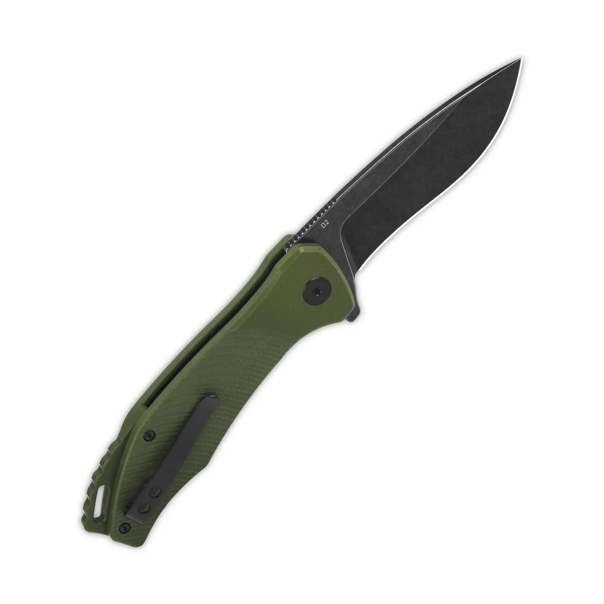 Raven Liner lock, D2 black stonewashed, Green G10 #QS122-B2