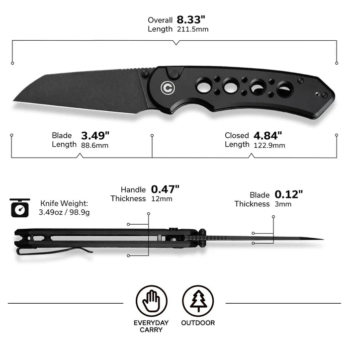 CIVIVI Pragma Prime Thumb Stud & Button Lock Knife Aluminum Handle #C24067-1