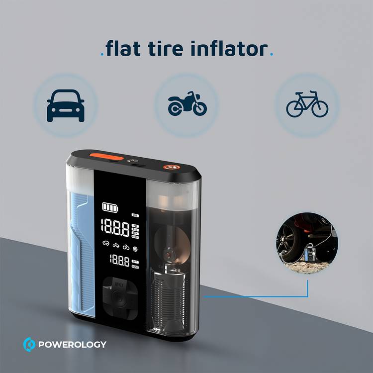 Powerology  8800mAh Multi Functional Jump Starter with Tire Inflator - Transparent