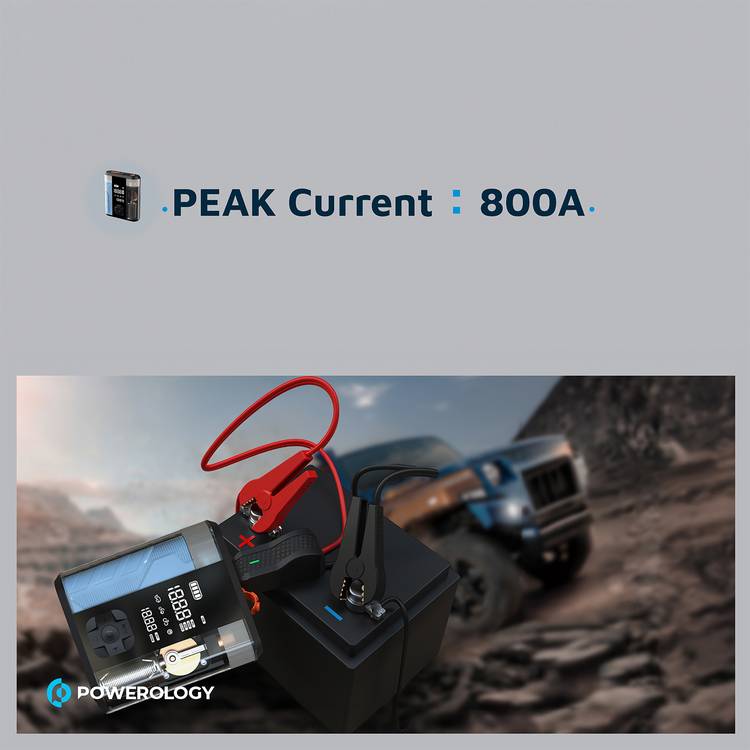 Powerology  8800mAh Multi Functional Jump Starter with Tire Inflator - Transparent
