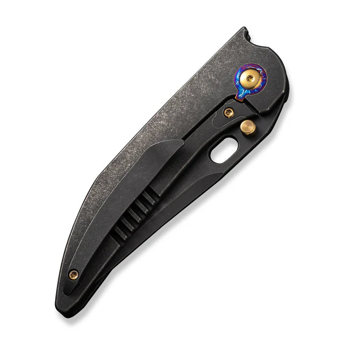 WE Attor Black Titanium Integral Handle With Golden Titanium Inlay Black Stonewashed CPM 20CV Blade #WE23037-1