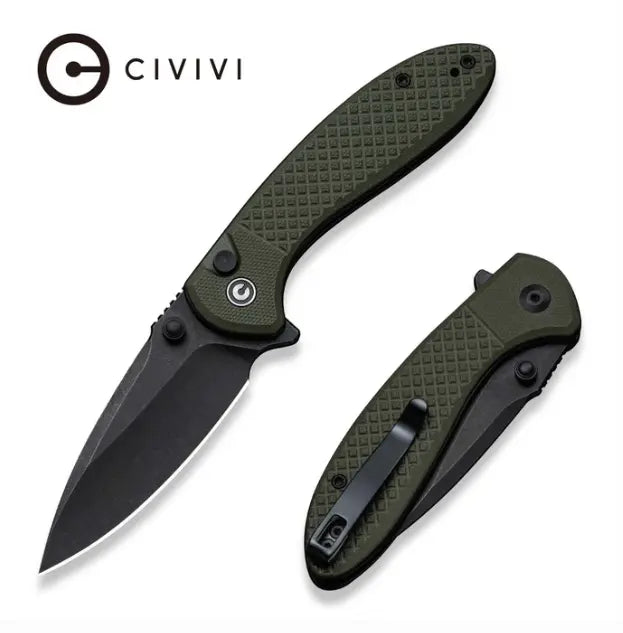 CIVIVI Faeger Flipper & Thumb Stud & Button Lock Knife Milled OD Green G10 Handle #C24031-2