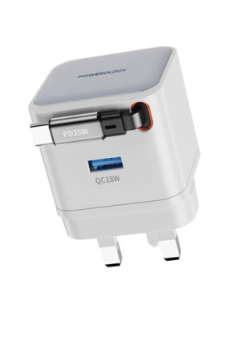 Powerology GAN PD35W Dual-Port Charger with Retractable Cable