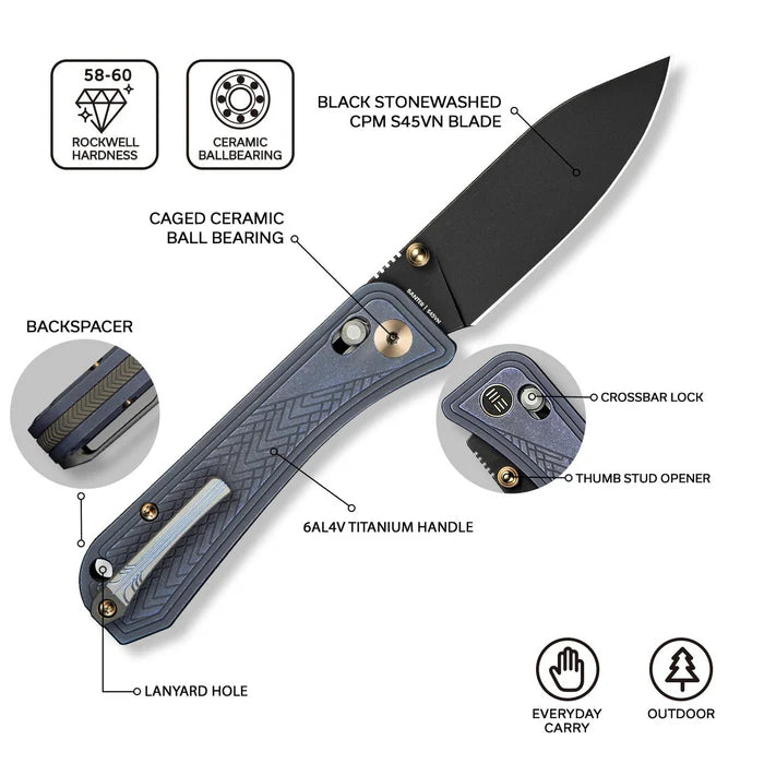 WEKNIFE Bougie Banter Thumb Stud & Crossbar Lock Knife Titanium Handle #WE24009-1