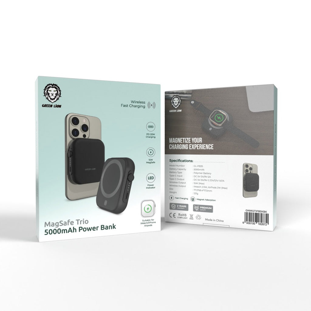 Green Lion  MagSafe Trio Power Bank 5000mAh PD 20W #GNMGTIPB5KBK