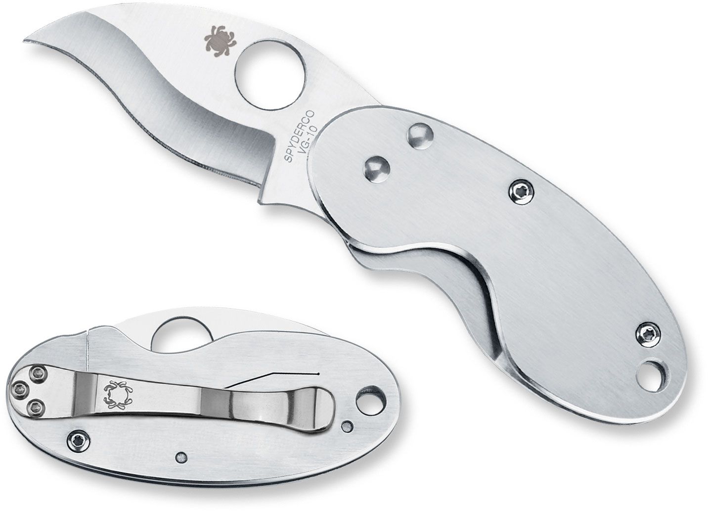 Spyderco Cricket Folding Knife  VG10 Plain Blade, Stainless Steel Handles #C29P