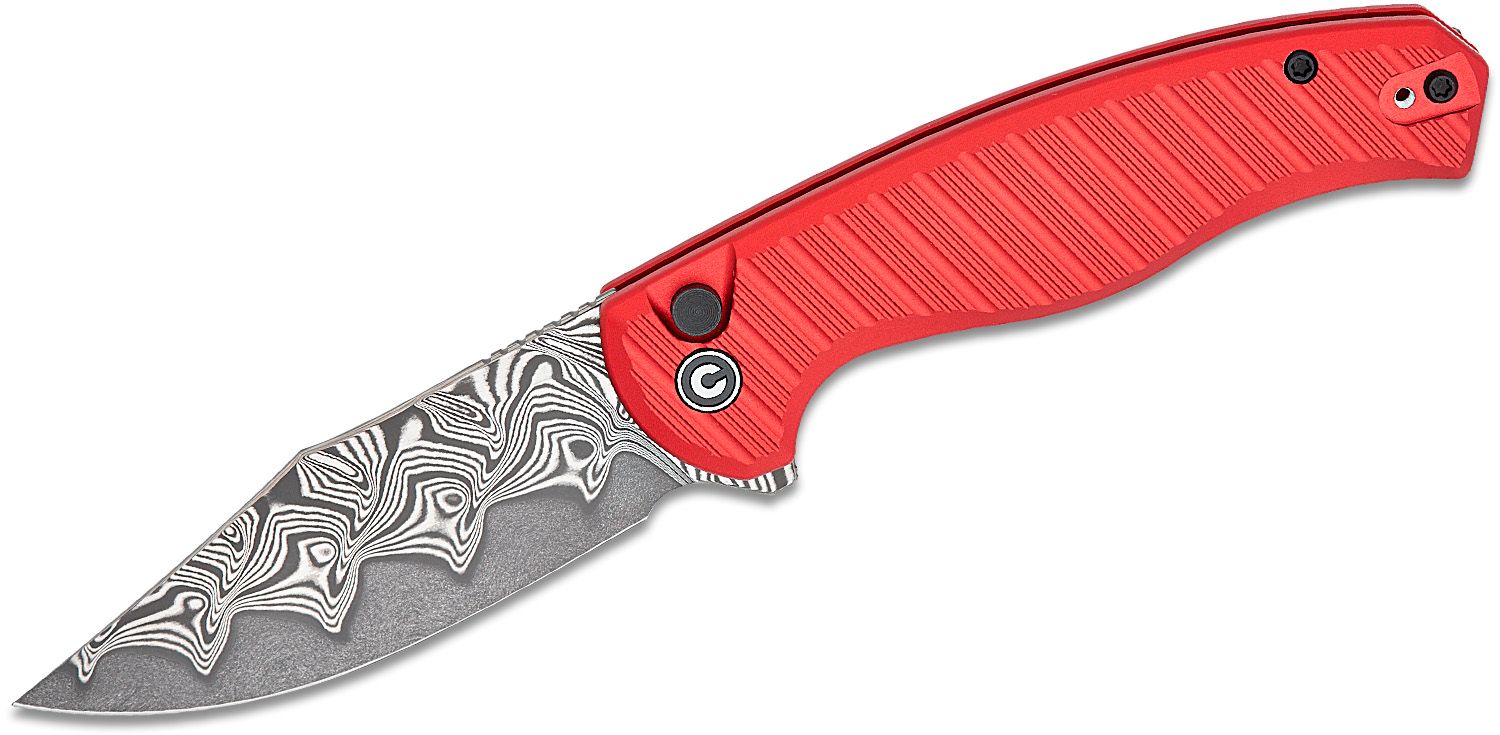 CIVIVI KNIVES STORMHOWL BUTTON LOCK DAMASCUS ,RED ALUMINUM HANDLE #C23040B-DS1