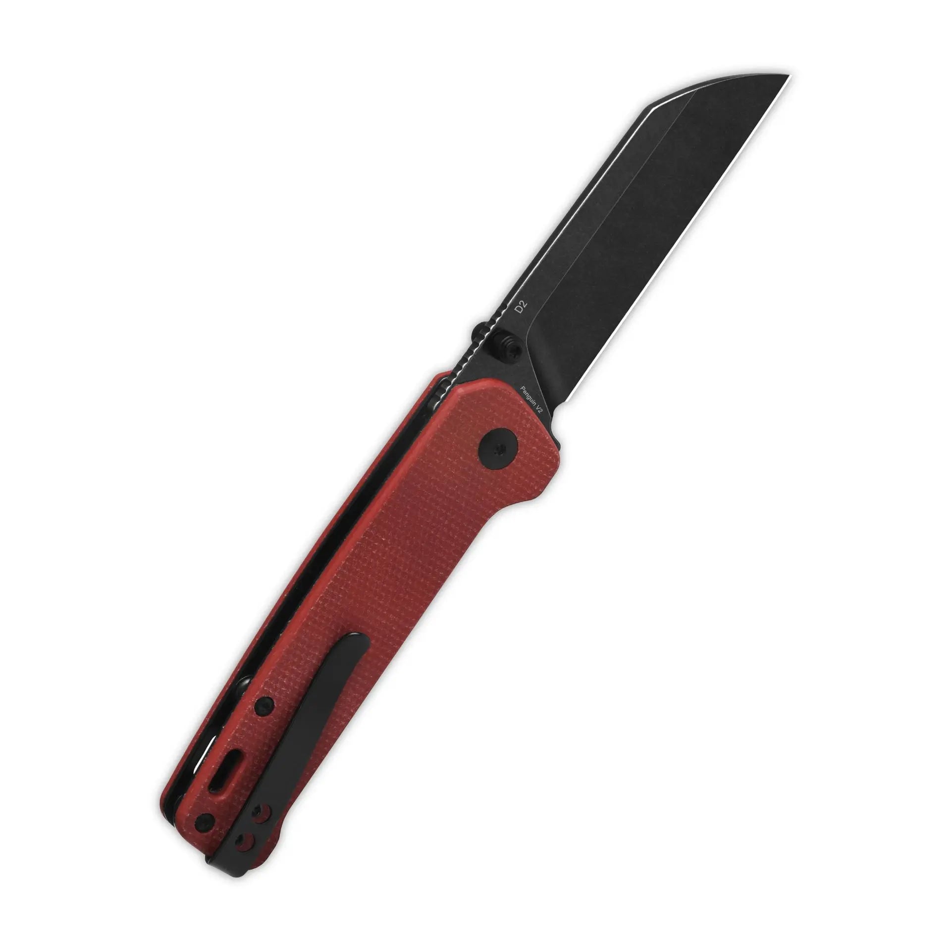 Penguin V2 Linerlock, D2 black stonewash,Red micarta #QS130V2-D2