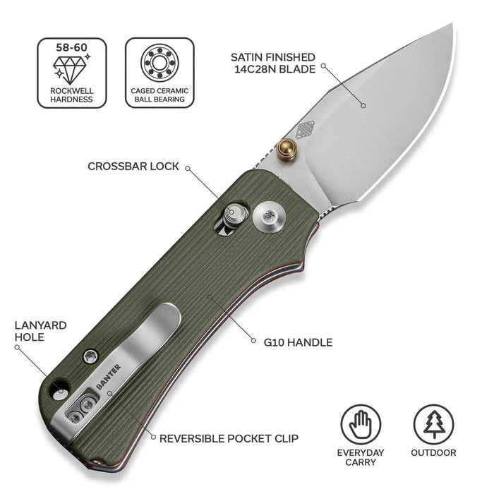 CIVIVI Baby Banter 2 - TG Thumb Stud & Crossbar Lock Knife G10 Handle #C24074-1