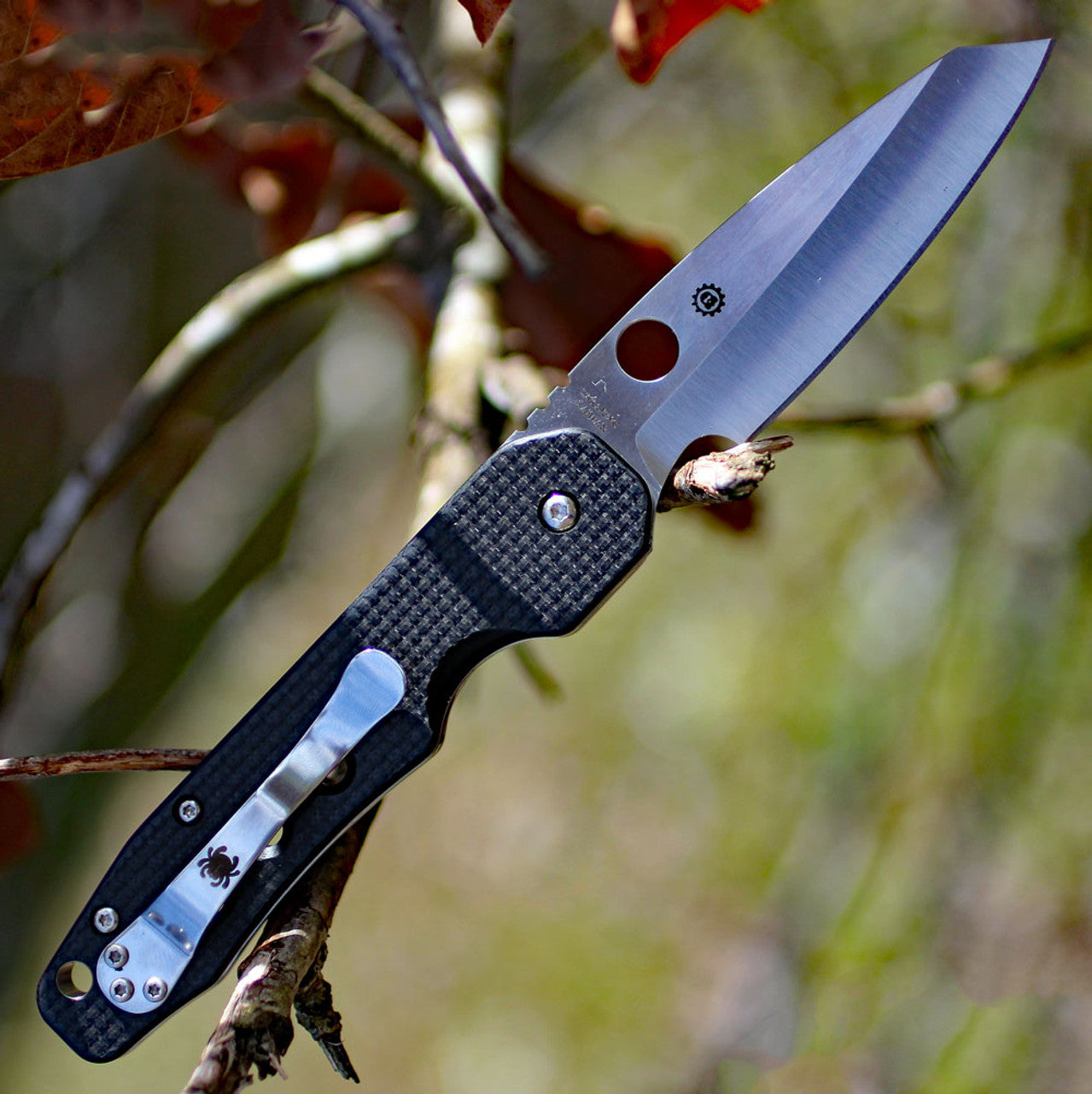 Spyderco Kevin Smock Folding S30V Satin Plain Blade Carbon Fiber/G10 Laminate Handles Compression Lock #C240CFP