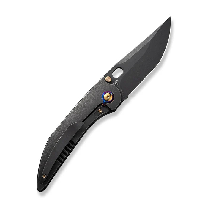 WE Attor Black Titanium Integral Handle With Golden Titanium Inlay Black Stonewashed CPM 20CV Blade #WE23037-1