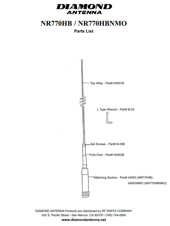 Diamond Antenna Dual-Band Mobile Antennas #NR770HB