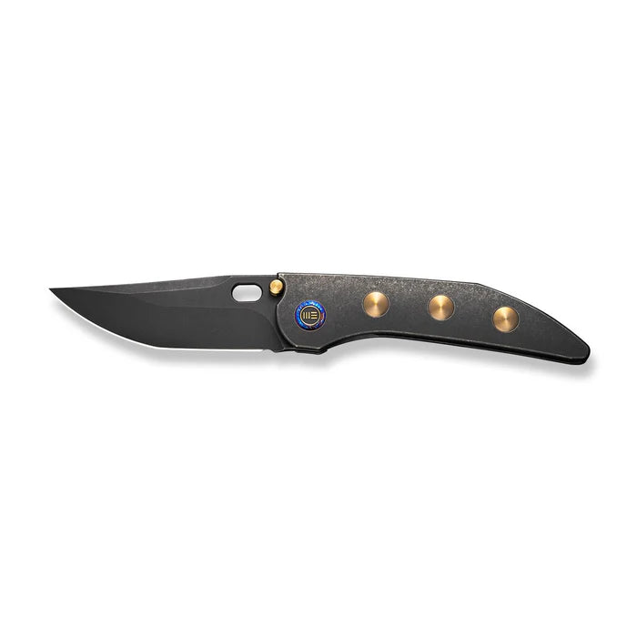 WE Attor Black Titanium Integral Handle With Golden Titanium Inlay Black Stonewashed CPM 20CV Blade #WE23037-1