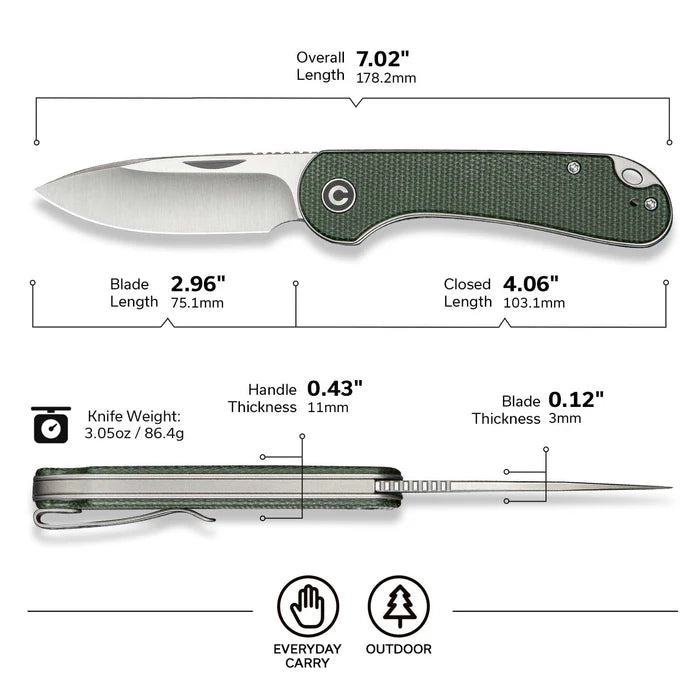 CIVIVI Elementum Slip Joint Knife Micarta Handle #C18062AJ-2