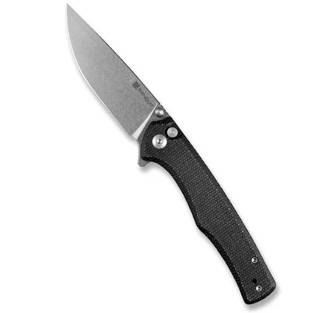 SENCUT Crowley Flipper & Button Lock & Thumb Stud Knife Micarta Handle #S21012-2