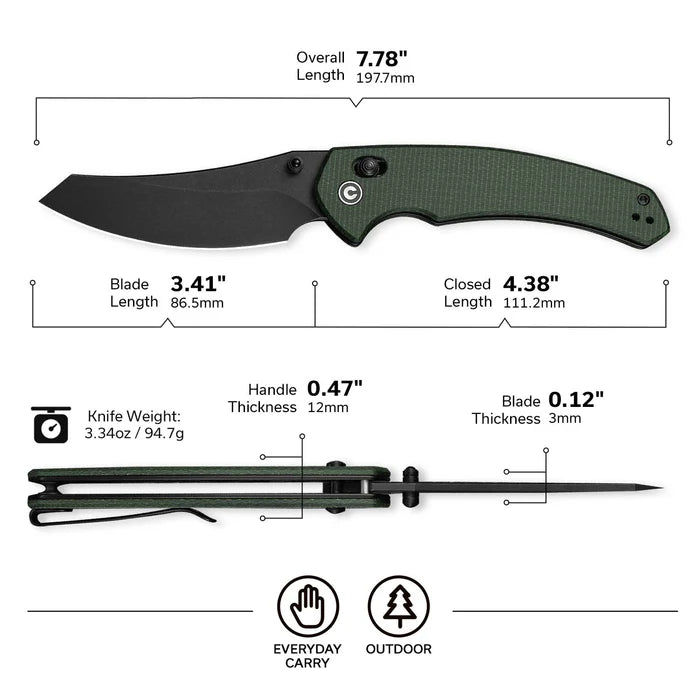 CIVIVI Sixgill Thumb Stud & Crossbar Lock Knife Micarta Handle #C24050-3