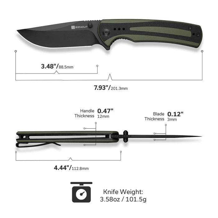 SENCUT Regnator Flipper & Thumb Stud Knife G10 Handle #S24057-2