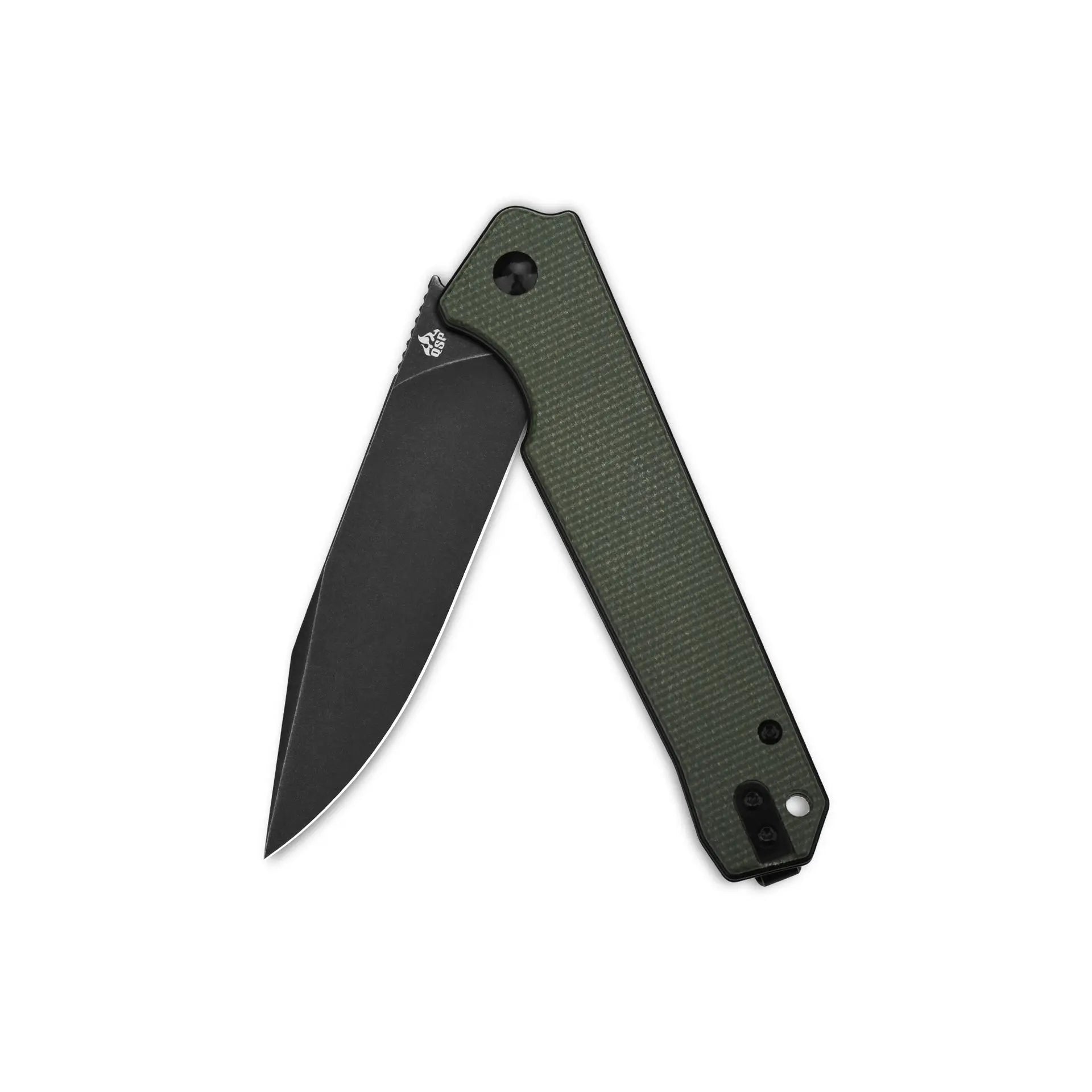 Mamba V2 Liner lock, D2 black stonewashed, Green micarta #QS111-I2