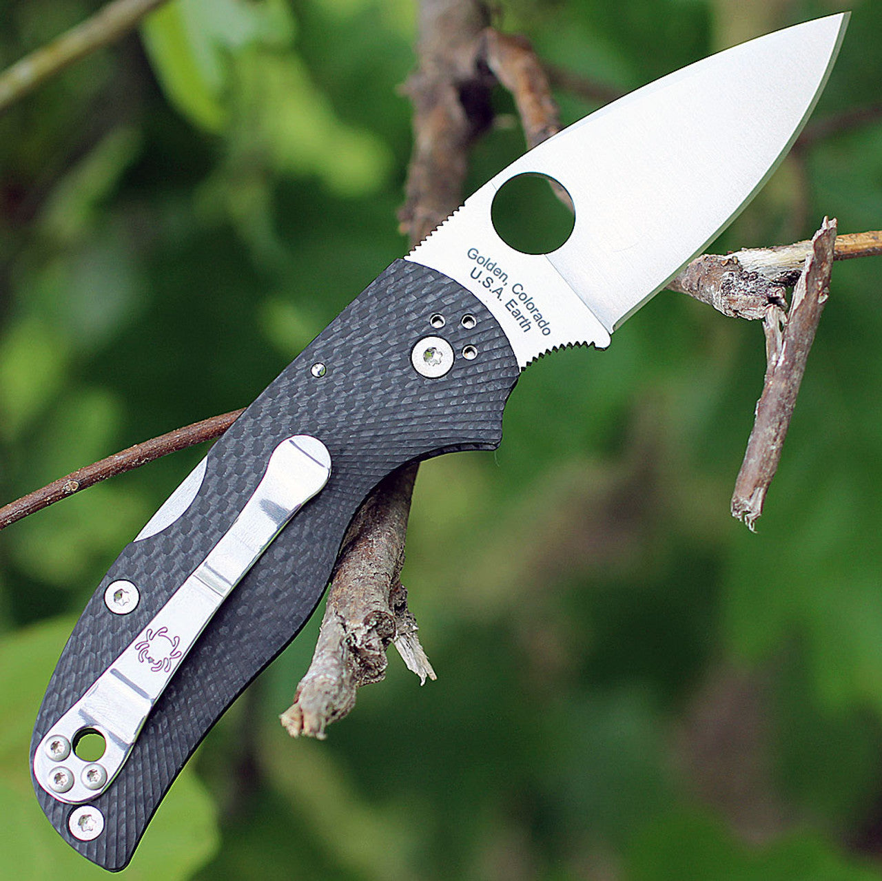 Spyderco Native 5 Folding Knife S90V Satin Plain Blade, Fluted Carbon Fiber Handles Lockback #C41CFFP5