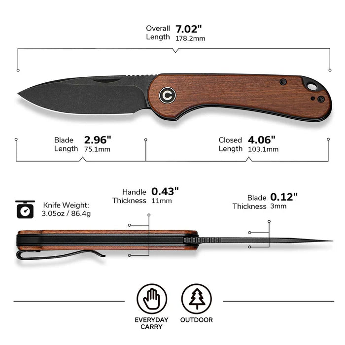 CIVIVI Elementum Slip Joint Knife Wood Handle #C18062AJ-3