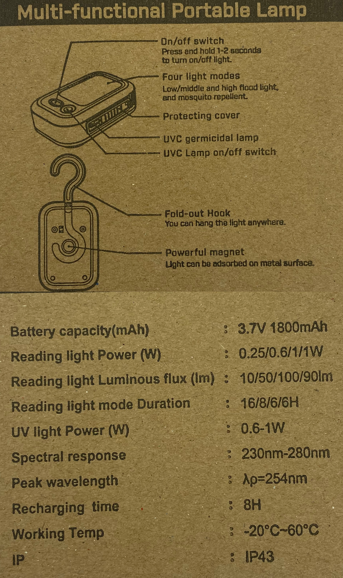كشاف مخيمات LED قاتل للباعوض والبكتريا بخاصية UV