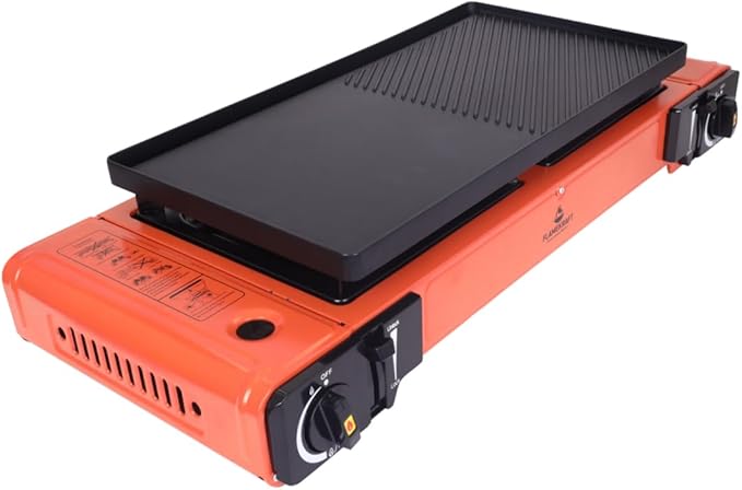 FLAMEKRAFT PORTABLE DOUBLE BURNER GAS STOVE  WITH BACK COVER