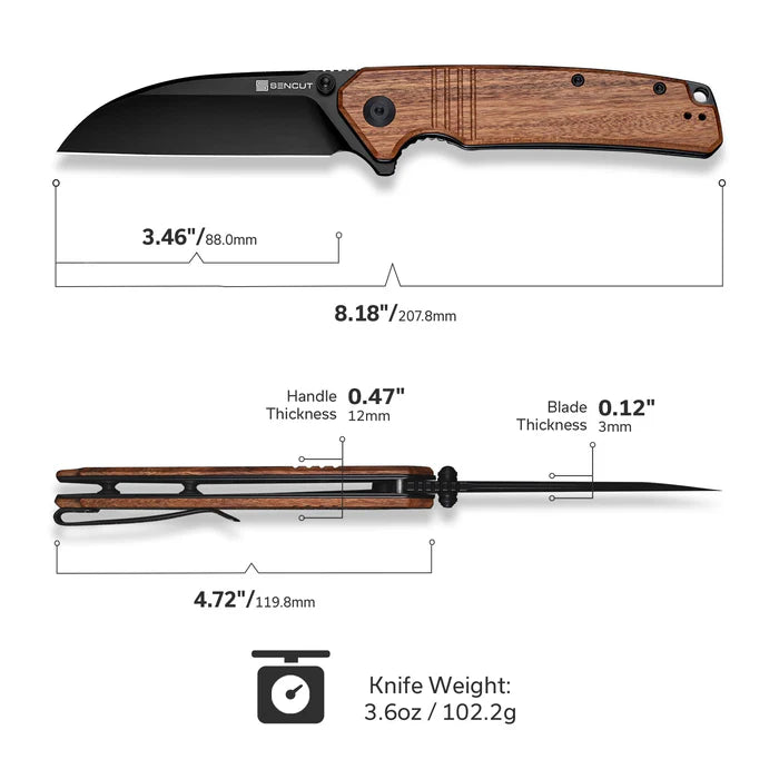 SENCUT Awassi Flipper & Thumb Stud Knife Wood Handle #S24065-3