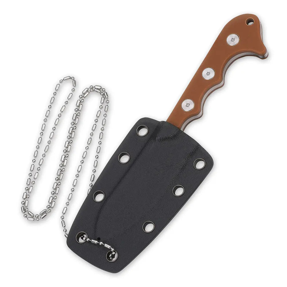 Neckmuk Neck knife, D2 satin, Brown G10, w/ necklace Kydex sheath #QS125-B