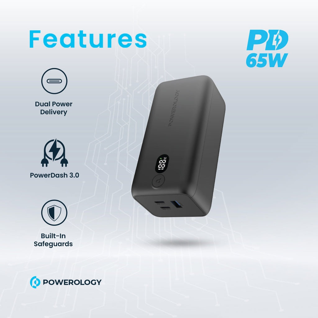 Powerology Onyx 20000mAh Dual USB-C Power Bank PD 65W #PPBCHA19