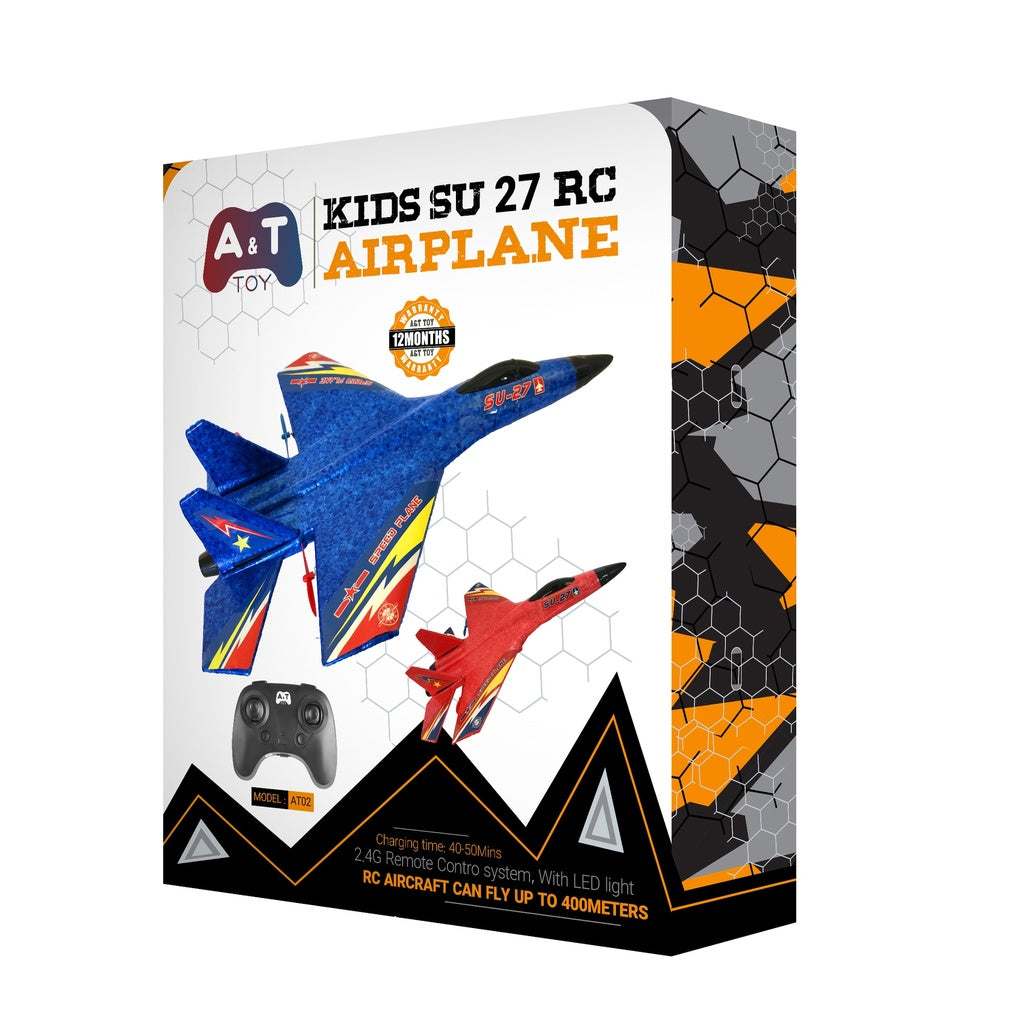 A&T Airplane for Kids SU-27 Easy to Fly Anti Fall Glider Fighter Jet 2.4GHz 2 Channel RC Plane With Built in Smart Gyro System #11198