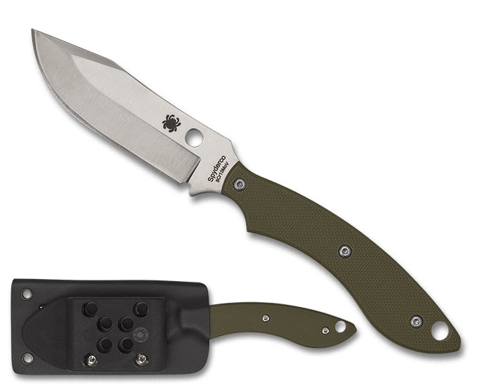 Spyderco Sjoerd Stok Bowie Fixed Blade Knife Satin Plain Blade OD Green G10 Handles #FB49GPOD