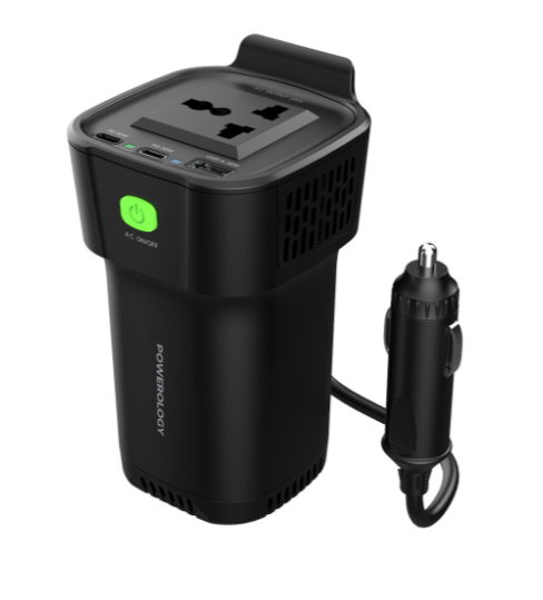 Powerology 150W Inverter AC Universal USB A 2*type C DC Car 12V10A #P150INVBK