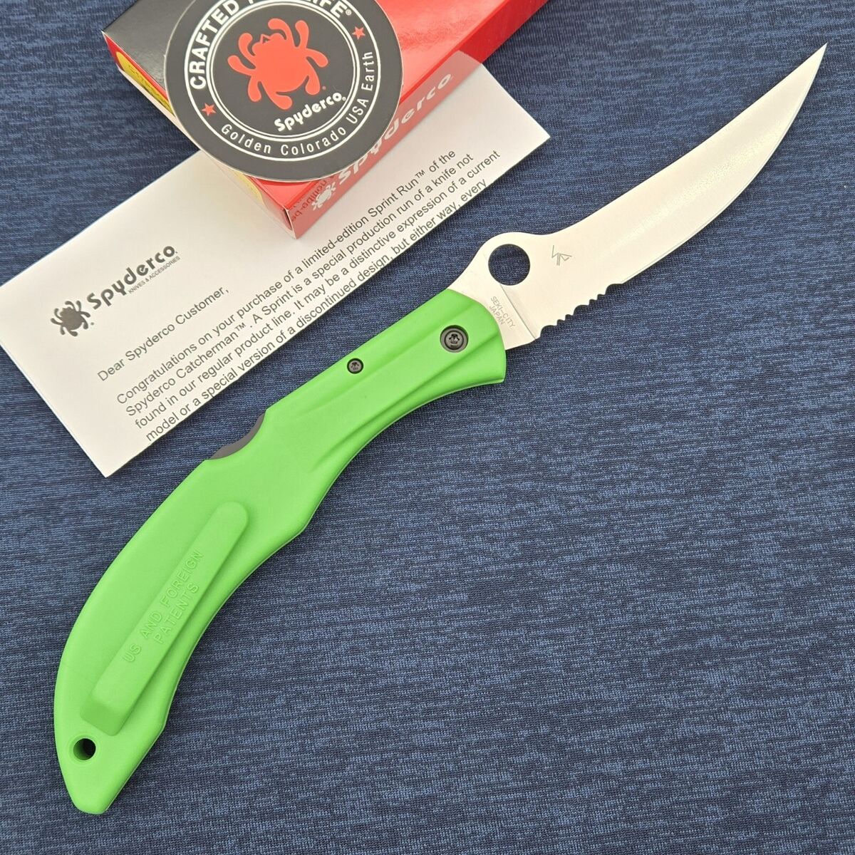 Spyderco Salt Catcherman Sprint Run LC200N Satin Combo Blade, Green FRN Handles #C17PSGR