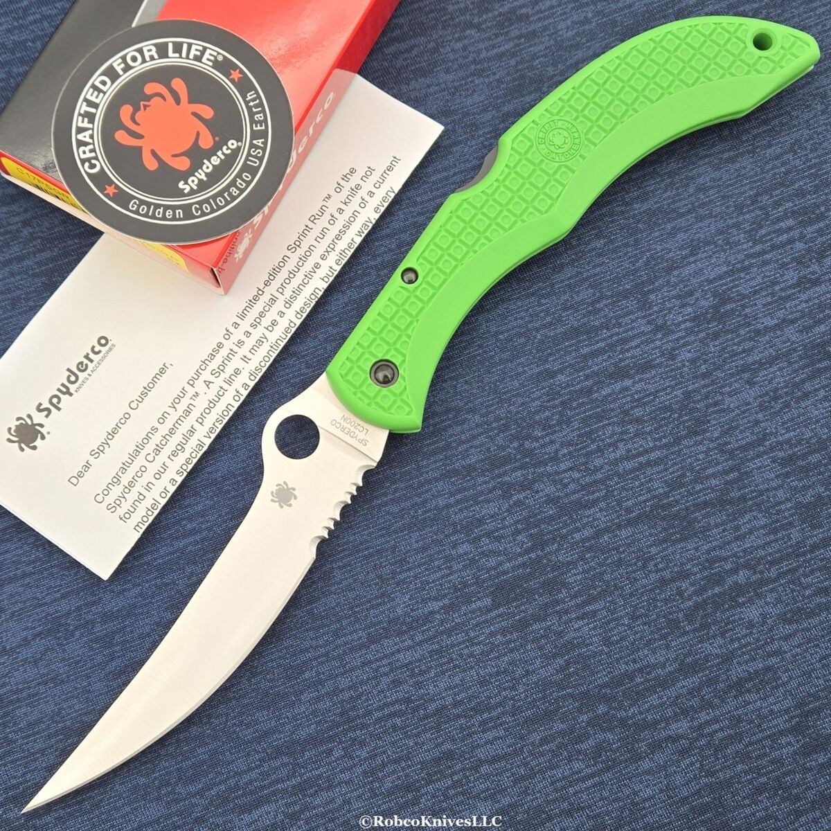 Spyderco Salt Catcherman Sprint Run LC200N Satin Combo Blade, Green FRN Handles #C17PSGR