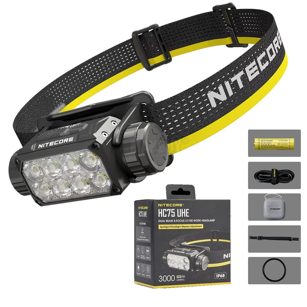 Nitecore HC75 UHE 3000 Lumen USB-C Rechargeable Zoomable Work Headlamp