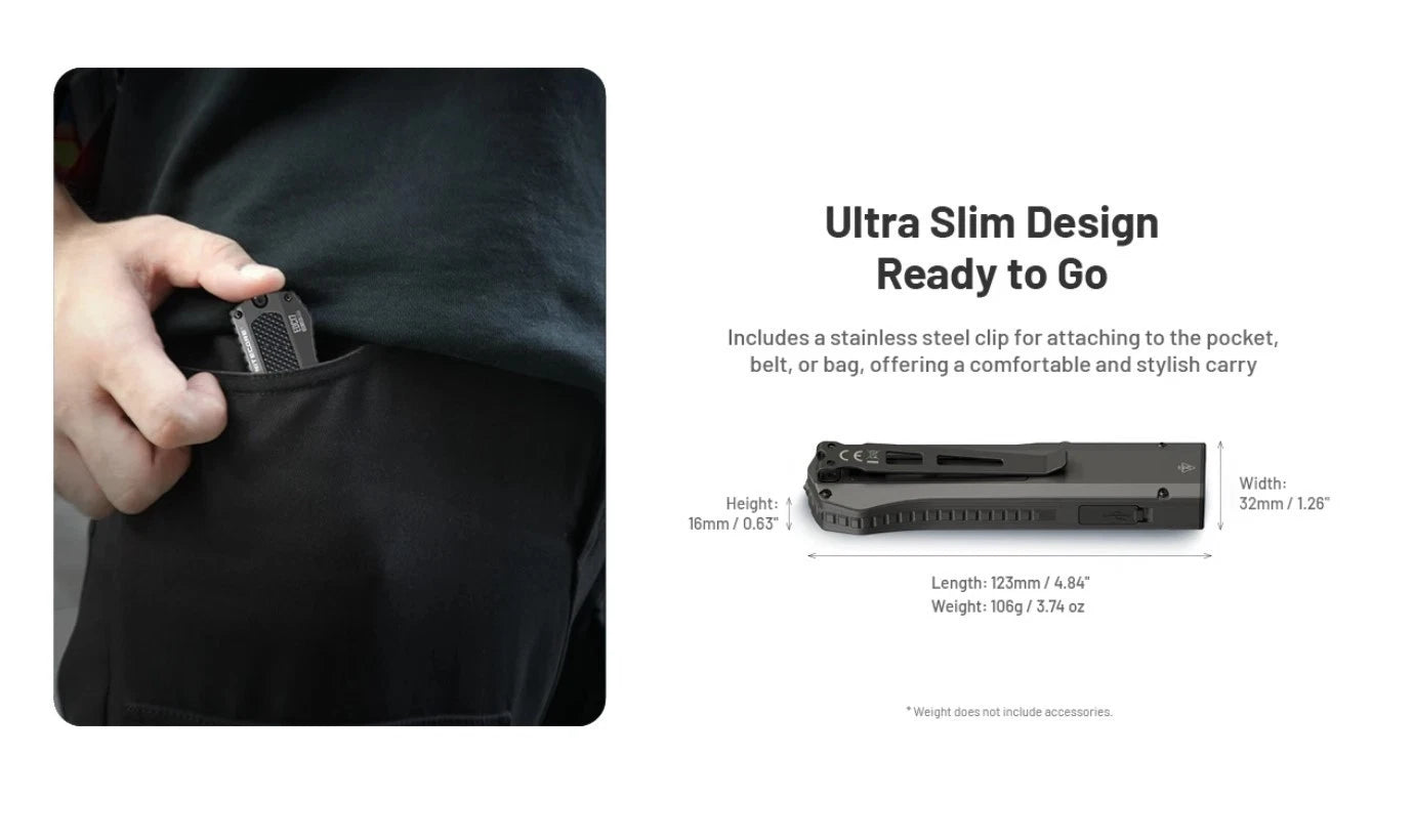 Nitecore EDC17 1500 Lumen Rechargeable EDC Flat Flashlight with White LED, UV, and Green Laser