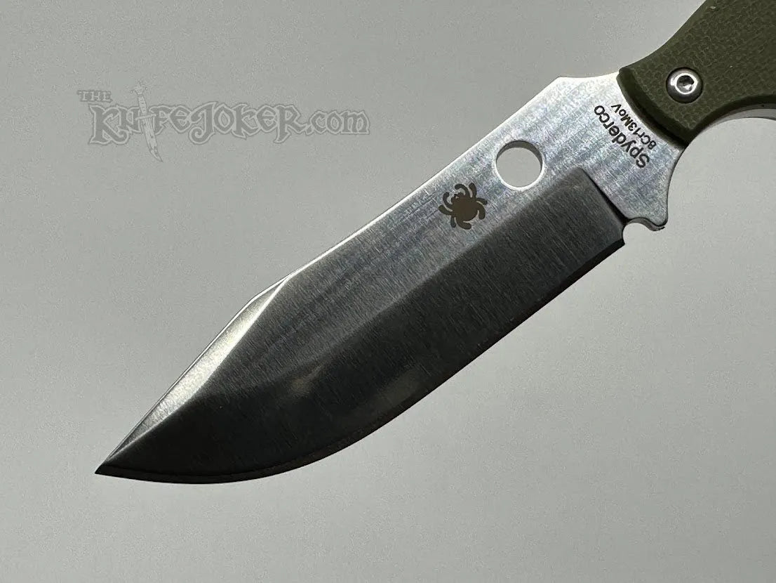 Spyderco Sjoerd Stok Bowie Fixed Blade Knife Satin Plain Blade OD Green G10 Handles #FB49GPOD