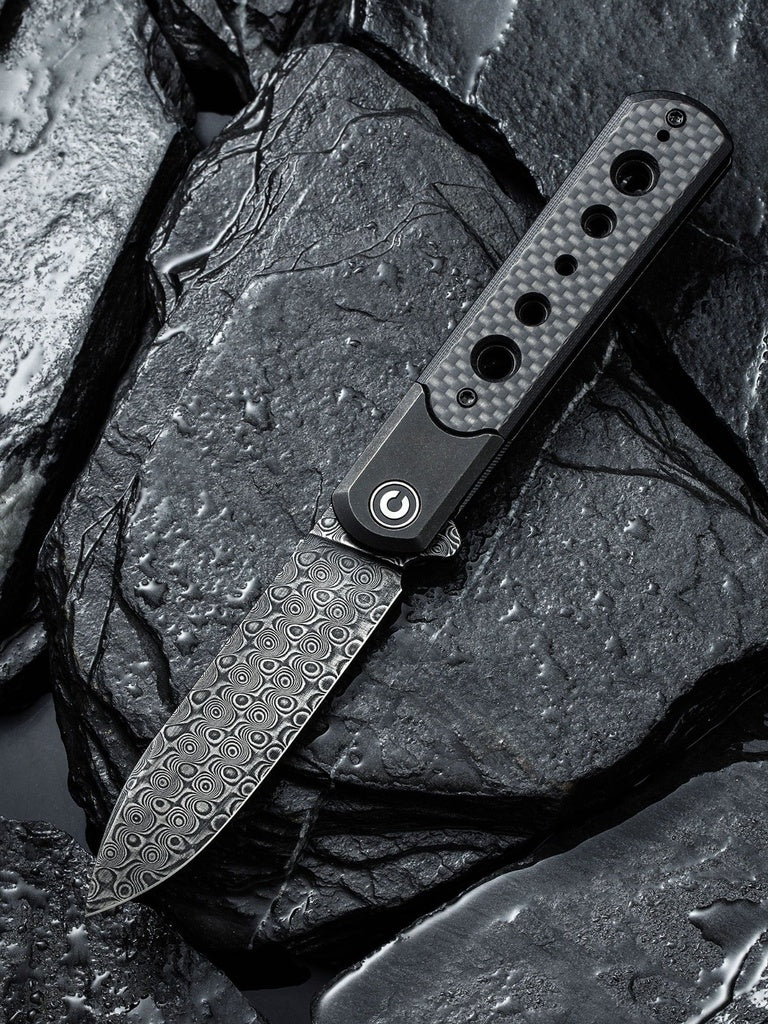 CIVIVI Banneret Framelock Damascus with Twill Carbon Fiber/G10 Handle #C20040DDS1