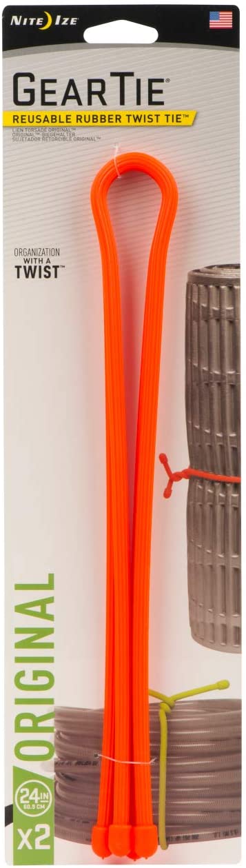 Nite Ize Gear Tie® Reusable Rubber Twist Tie™ 24 in. - 2 Pack - Bright Orange GT24-2PK-31