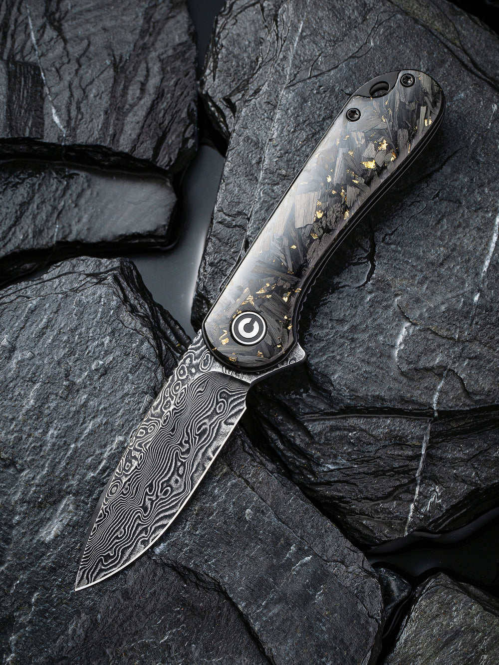 CIVIVI Elementum Shredded CF and Gold Damascus #C907C-DS1